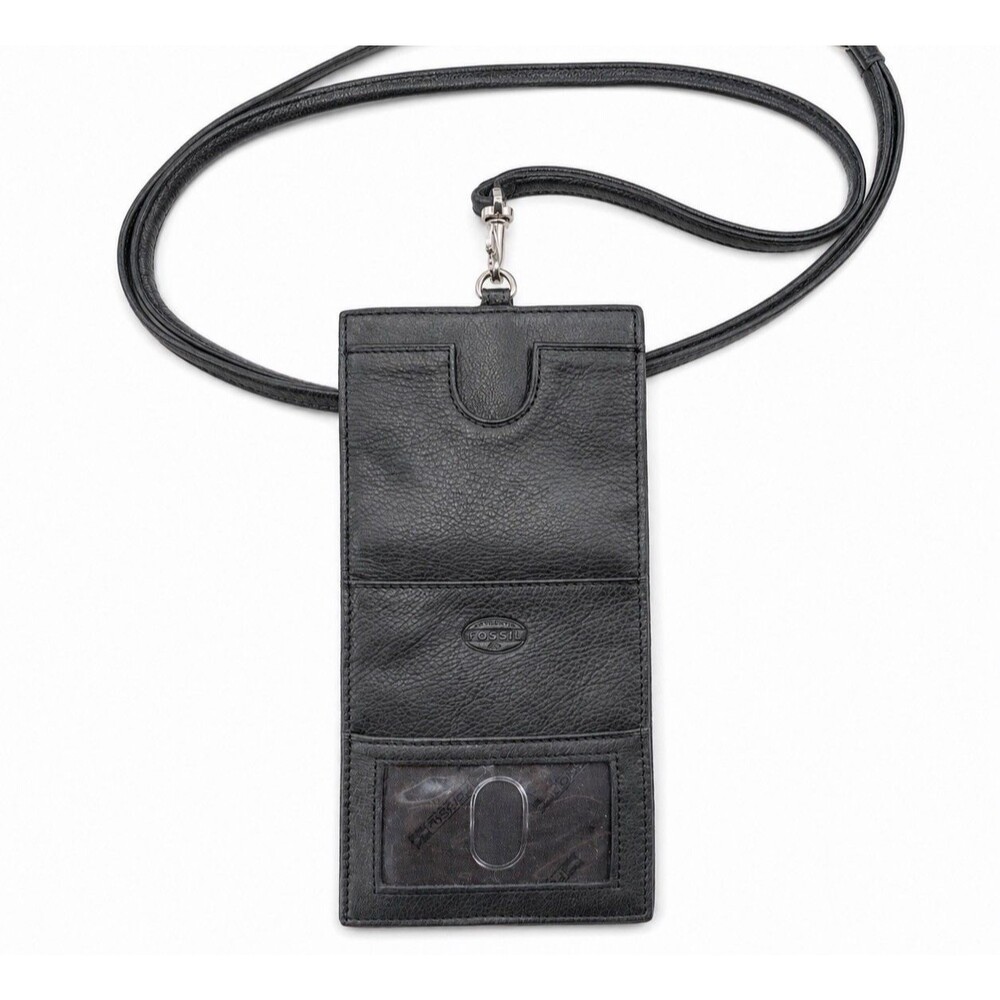 Fossil Black Leather Travel Neck Wallet